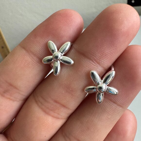 Jewelry - Sterling Silver 925 Small Flower Hoop Earrings – Dainty Floral Design